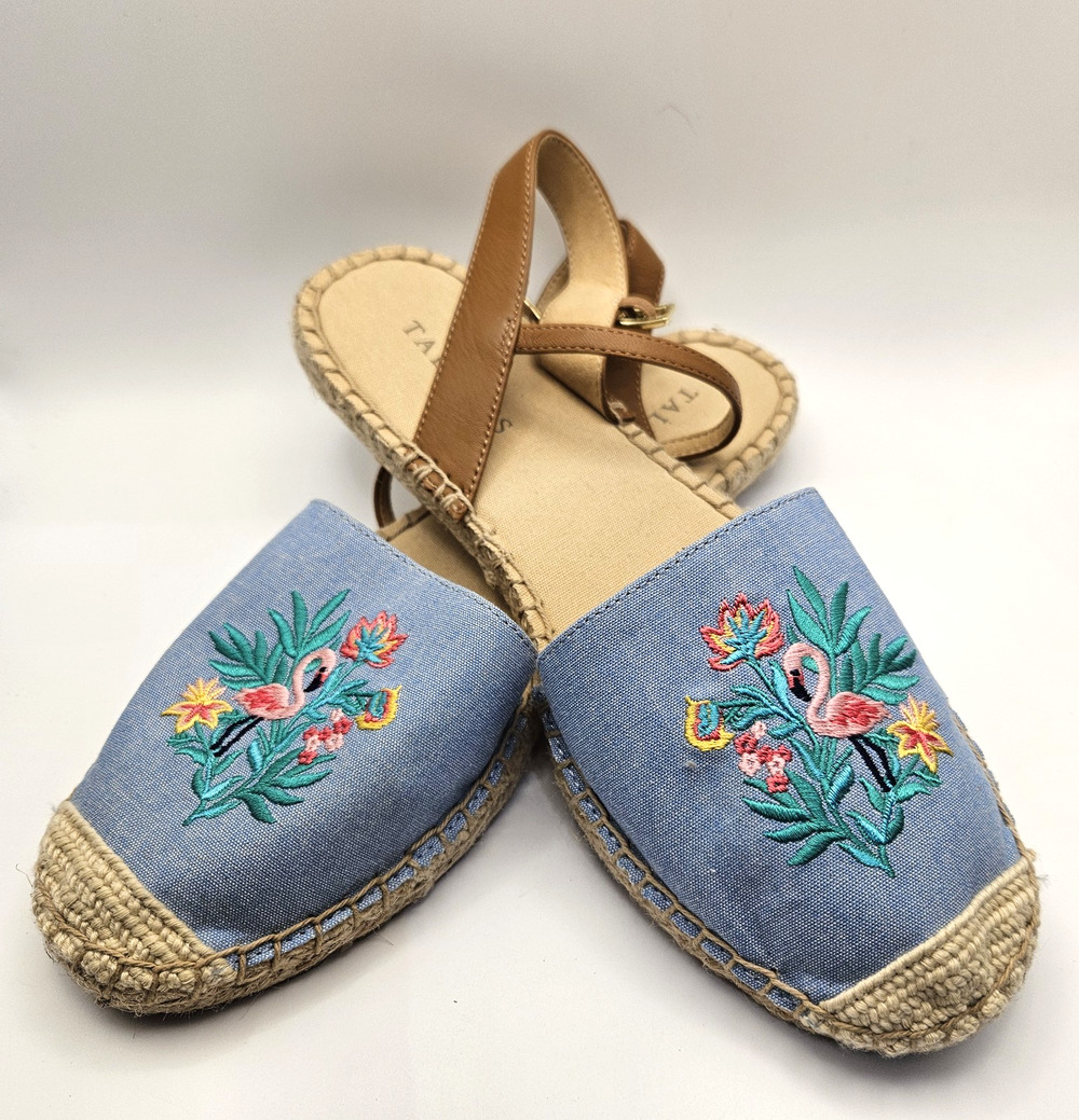 TALBOTS Womens Espadrille Sandal Chambray Izzy D'Orsay Embroidered Flamingo Sz 8
